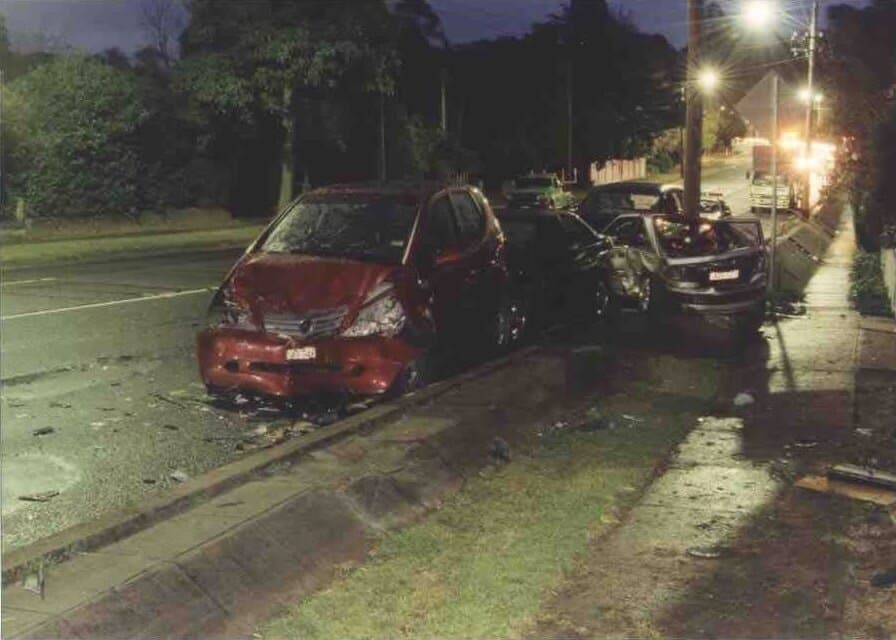 The scene of Andrew's 2004 car accident at night
