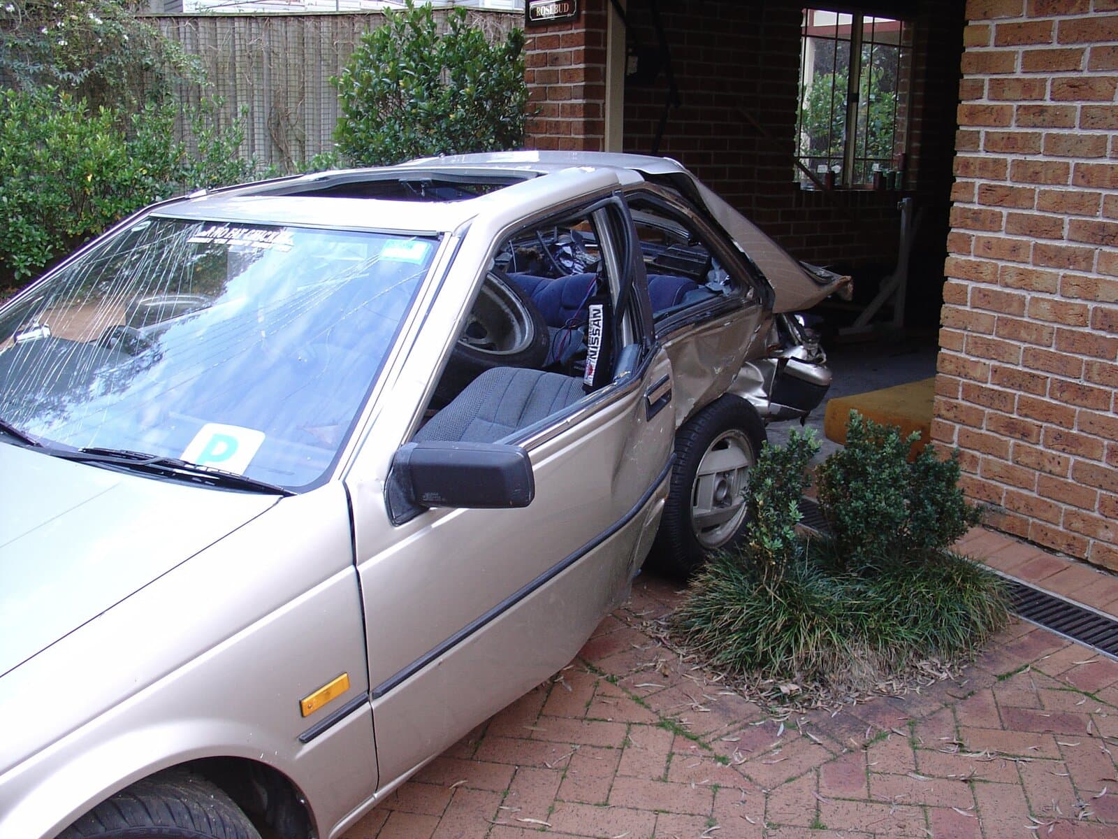 Side view of Andrew's car after the accident
