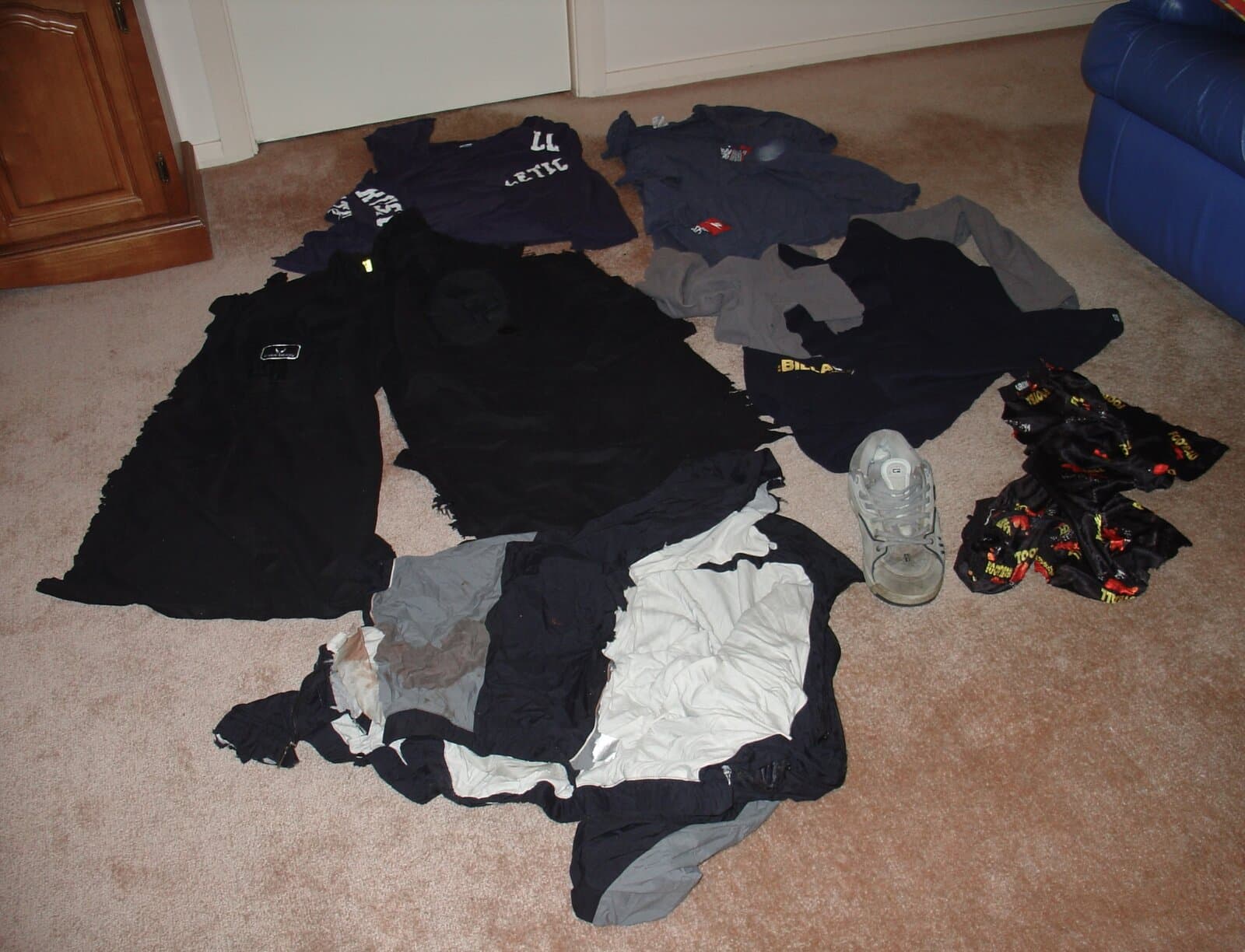 The clothing and shoes Andrew was wearing during the accident
